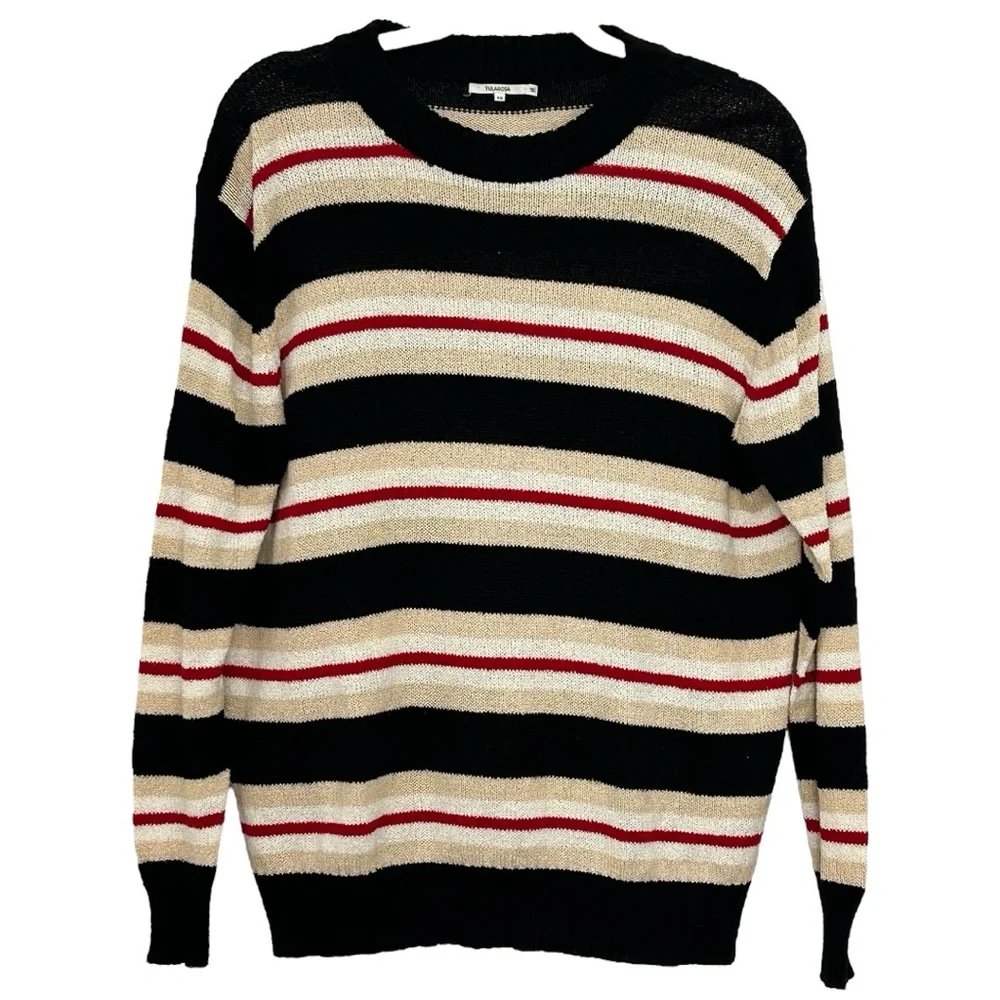 Tularosa Women’s Robbins Oversized Sweater in Nude & Black Stripe  Sz XS‎